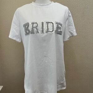 White T-Shirt with Silver Sequin 'BRIDE' Design